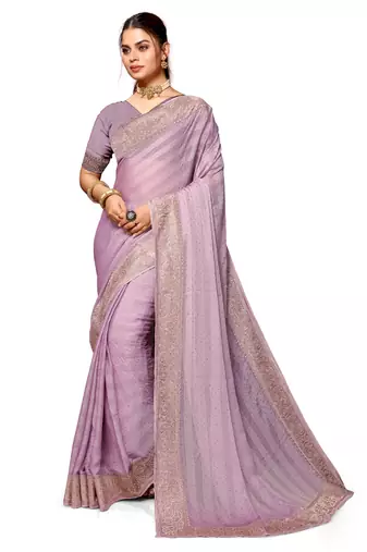 Dusty lavender heavy zari embroidery work art silk saree