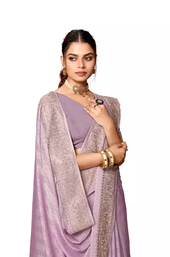 Dusty lavender heavy zari embroidery work art silk saree