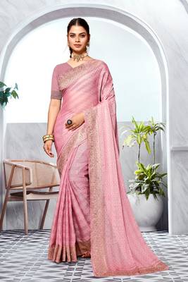 Dusty pink heavy zari embroidery work art silk saree 1