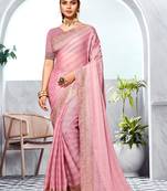 Dusty pink heavy zari embroidery work art silk saree