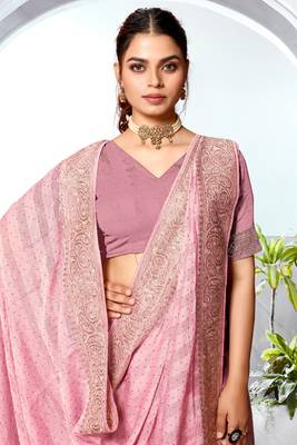 Dusty pink heavy zari embroidery work art silk saree 2