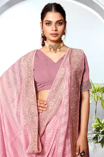 Dusty pink heavy zari embroidery work art silk saree