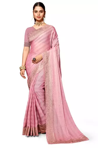 Dusty pink heavy zari embroidery work art silk saree