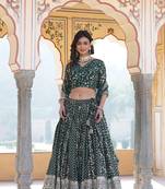 Green Designer Pure Viscose Jacquard Fabric Lehenga Choli & Dupatta Set