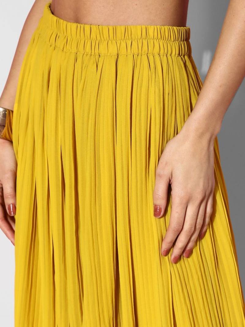 Yellow Faux Georgette Embroidered Party Wear Salwar Suits with Palazzo