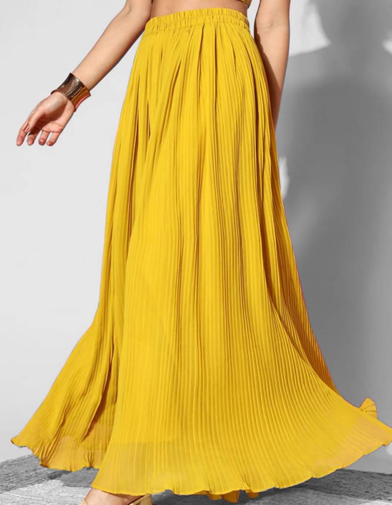 Yellow Faux Georgette Embroidered Party Wear Salwar Suits with Palazzo