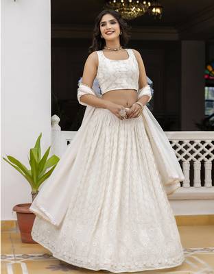 White Georgette Sequin Embroidered Lehenga Choli for Women 1