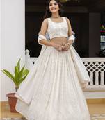 White Georgette Sequin Embroidered Lehenga Choli for Women