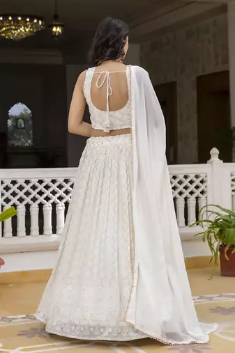 White Georgette Sequin Embroidered Lehenga Choli for Women