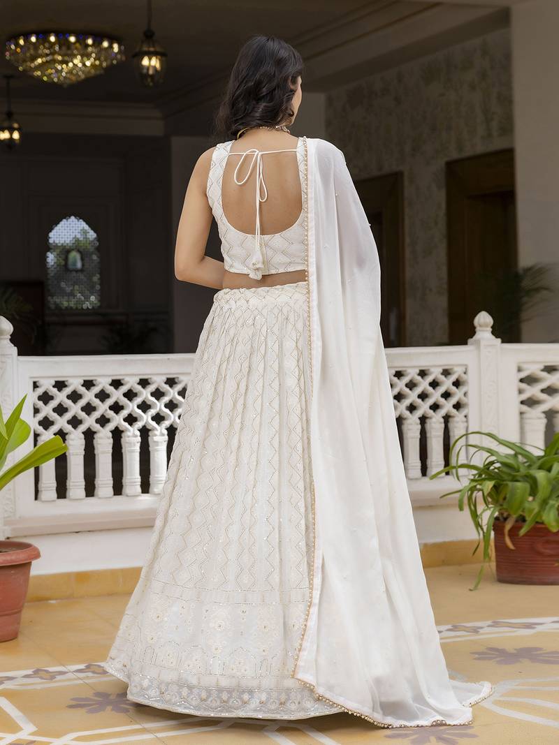 White Georgette Sequin Embroidered Lehenga Choli for Women