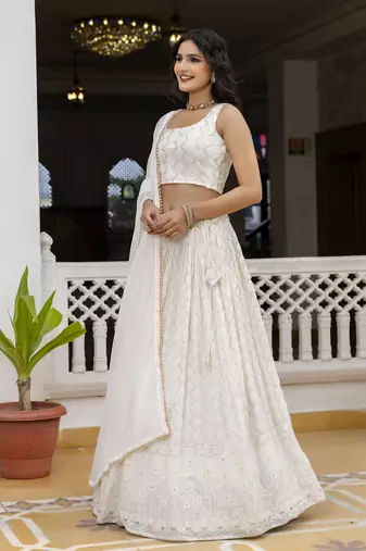 White Georgette Sequin Embroidered Lehenga Choli for Women