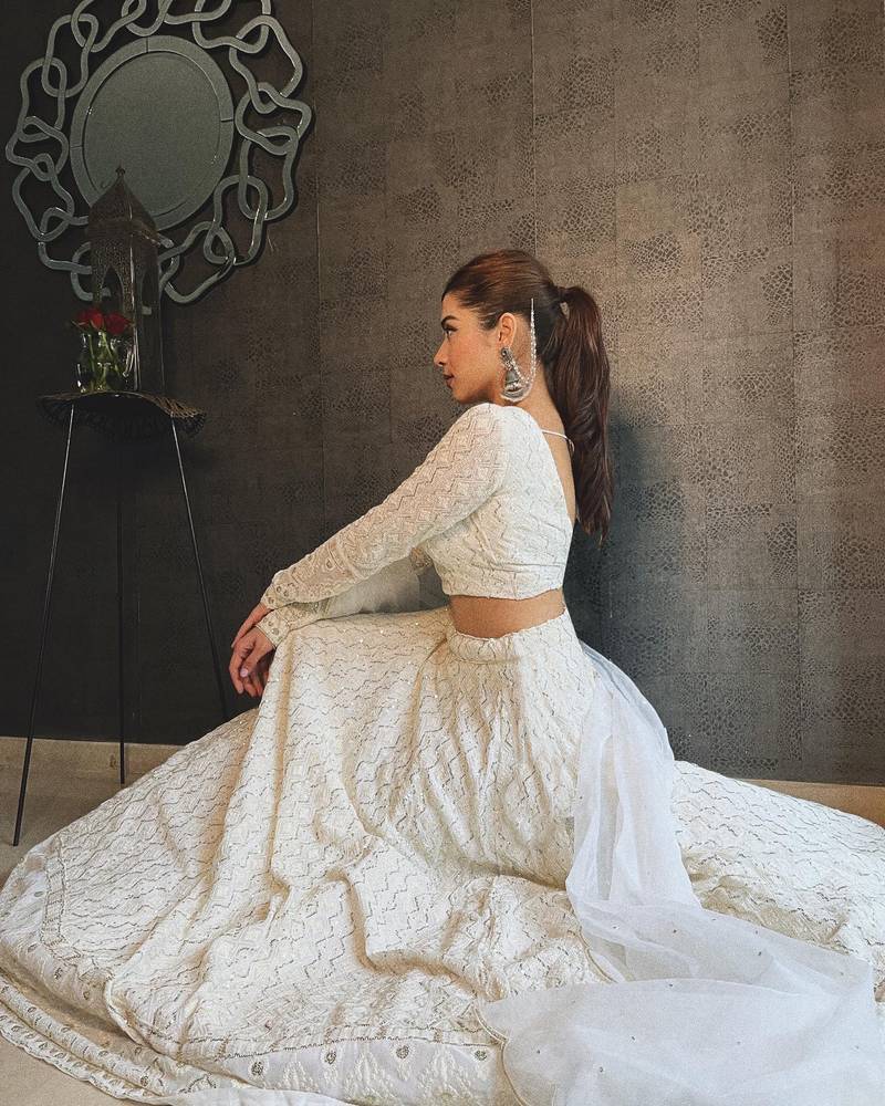 White Georgette Sequin Embroidered Lehenga Choli for Women