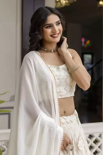 White Georgette Sequin Embroidered Lehenga Choli for Women