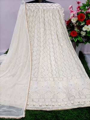 White Georgette Sequin Embroidered Lehenga Choli for Women 6