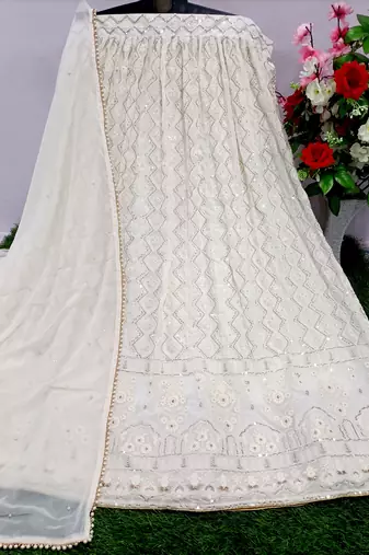 White Georgette Sequin Embroidered Lehenga Choli for Women
