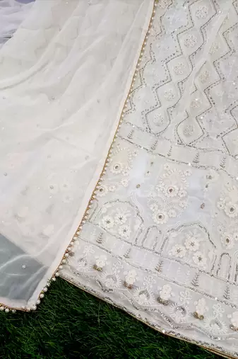 White Georgette Sequin Embroidered Lehenga Choli for Women