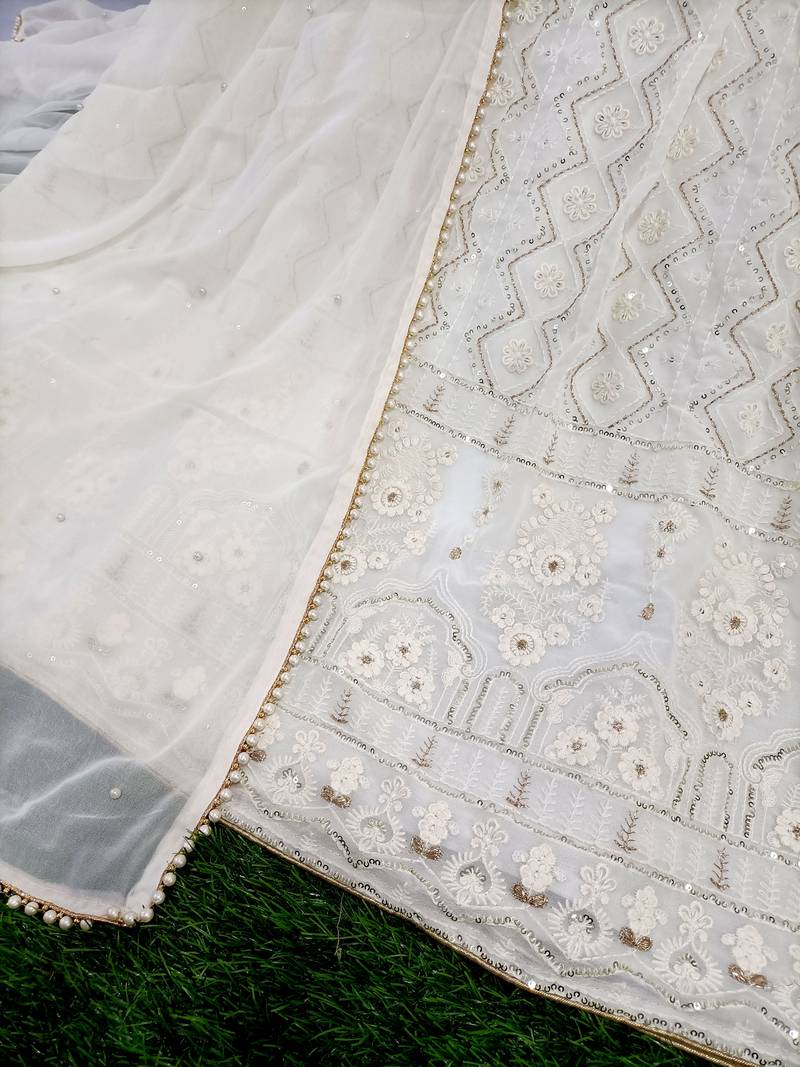 White Georgette Sequin Embroidered Lehenga Choli for Women