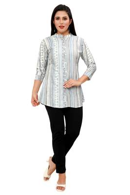 Muslin rayon cotton print with foil short kurtis top 1