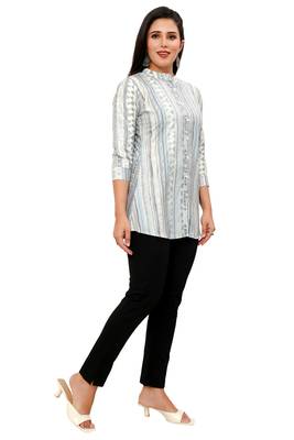 Muslin rayon cotton print with foil short kurtis top 4