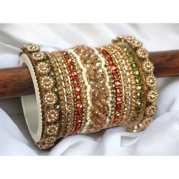 Traditional red-green style bangle set for two hands by leshya 1