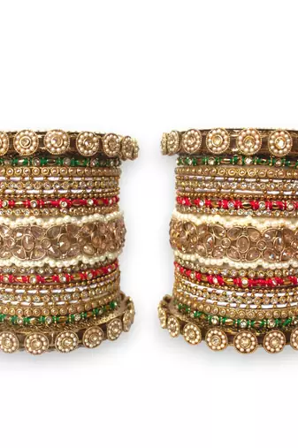 Traditional red-green style bangle set for two hands by leshya
