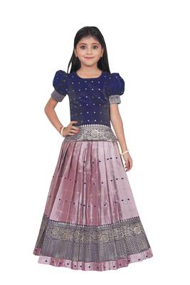 Lavender Silk South Indian Traditional Lehenga Choli For Girls 1
