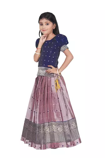 Lavender Silk South Indian Traditional Lehenga Choli For Girls