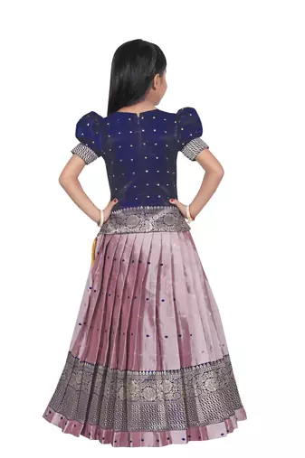 Lavender Silk South Indian Traditional Lehenga Choli For Girls