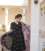 BLACK GEORGETTE EMBROIDERY WORK STICHED SUIT 