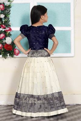 Midnight Blue Silver Thread Work Pattu Pavadai for Girls 3