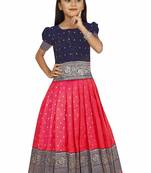 Kids Rani Pink New south Indian traditional pattu pavadai Lehenga choli for girls dress