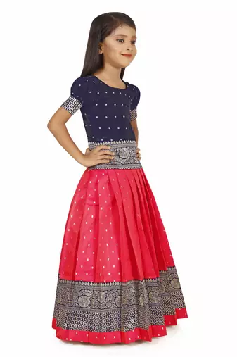 Kids Rani Pink New south Indian traditional pattu pavadai Lehenga choli for girls dress