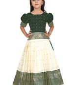 Kids White New south Indian traditional pattu pavadai Jacquard Lehenga choli for girls dress