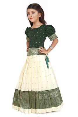 Kids White New south Indian traditional pattu pavadai Jacquard Lehenga choli for girls dress 3