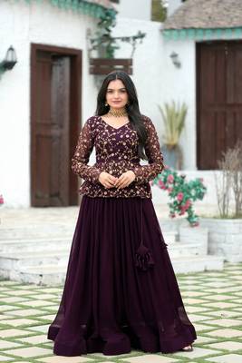 Purple Georgette Lehenga Choli Semi-stitched 1