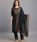  taupe chinon silk gota patti ethnic motifs kurta with pant & dupatta