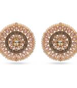 Gold tone kundan & pink stone round stud earrings