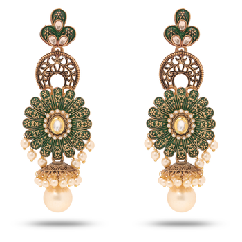 Green and gold meenakari jhumki earrings 1