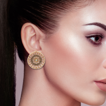 Gold tone kundan & pink stone round stud earrings 3