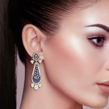 Blue and gold chandbali earrings 3