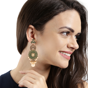 Green and gold meenakari jhumki earrings 3