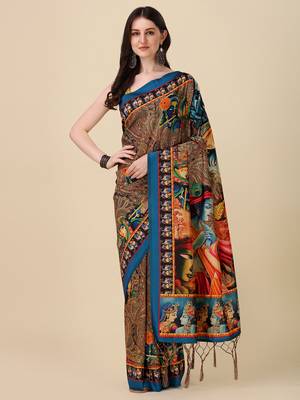 Digital Print Assami Silk Blend Saree With Jequared Unstitched Blouse And Beautiful Multicoloured Thred Work At Pallu 1