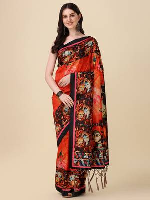 Digital Print Assami Silk Blend Saree With Jequared Unstitched Blouse And Beautiful Multicoloured Thred Work At Pallu 1