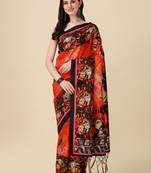 Digital Print Assami Silk Blend Saree With Jequared Unstitched Blouse And Beautiful Multicoloured Thred Work At Pallu
