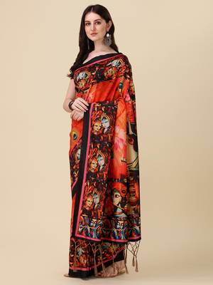Digital Print Assami Silk Blend Saree With Jequared Unstitched Blouse And Beautiful Multicoloured Thred Work At Pallu 2