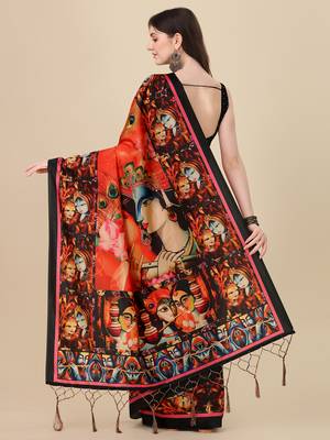 Digital Print Assami Silk Blend Saree With Jequared Unstitched Blouse And Beautiful Multicoloured Thred Work At Pallu 5