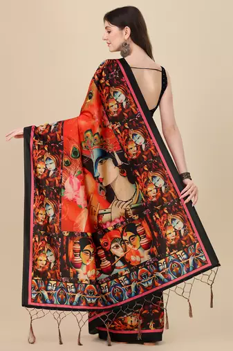 Digital Print Assami Silk Blend Saree With Jequared Unstitched Blouse And Beautiful Multicoloured Thred Work At Pallu