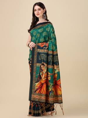Digital Print Assami Silk Blend Saree With Jequared Unstitched Blouse And Beautiful Multicoloured Thred Work At Pallu 2
