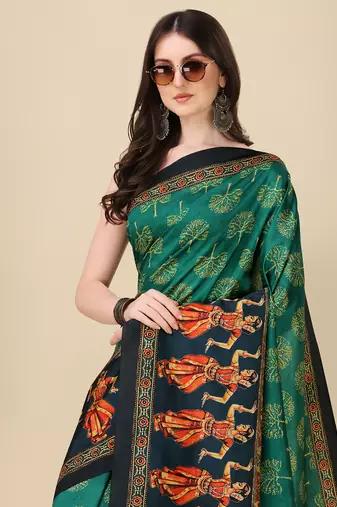 Digital Print Assami Silk Blend Saree With Jequared Unstitched Blouse And Beautiful Multicoloured Thred Work At Pallu