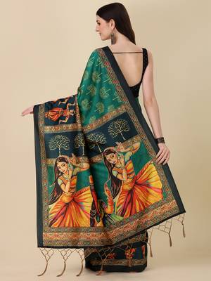 Digital Print Assami Silk Blend Saree With Jequared Unstitched Blouse And Beautiful Multicoloured Thred Work At Pallu 5